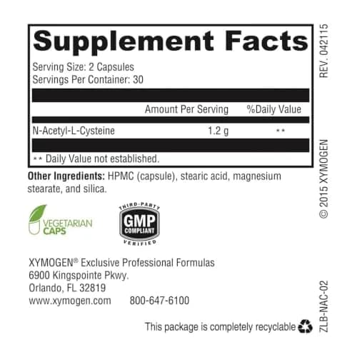 XYMOGEN NAC 60 Capsules | Potent Antioxidant Support for Detox & Immunity thumbnail 2