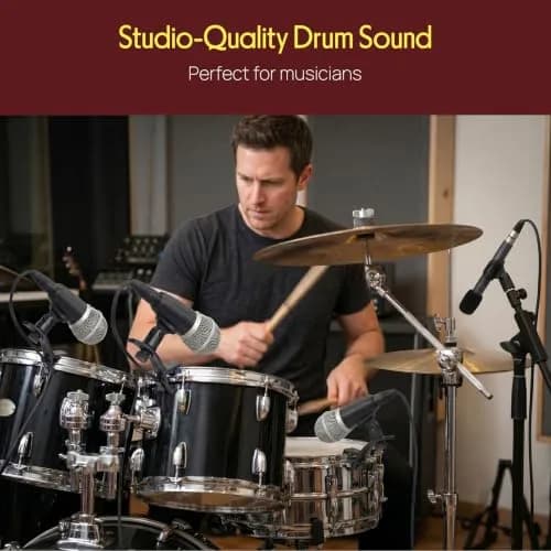 Pyle 7-Piece Wired Dynamic & Condenser Microphone Kit for Drums & Vocals | 50Hz-18kHz Frequency Response thumbnail 6