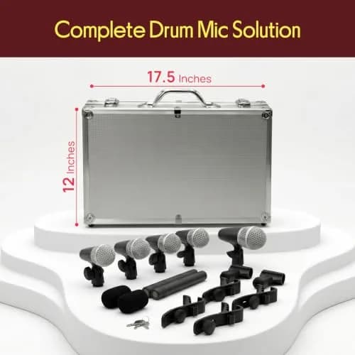 Pyle 7-Piece Wired Dynamic & Condenser Microphone Kit for Drums & Vocals | 50Hz-18kHz Frequency Response thumbnail 2
