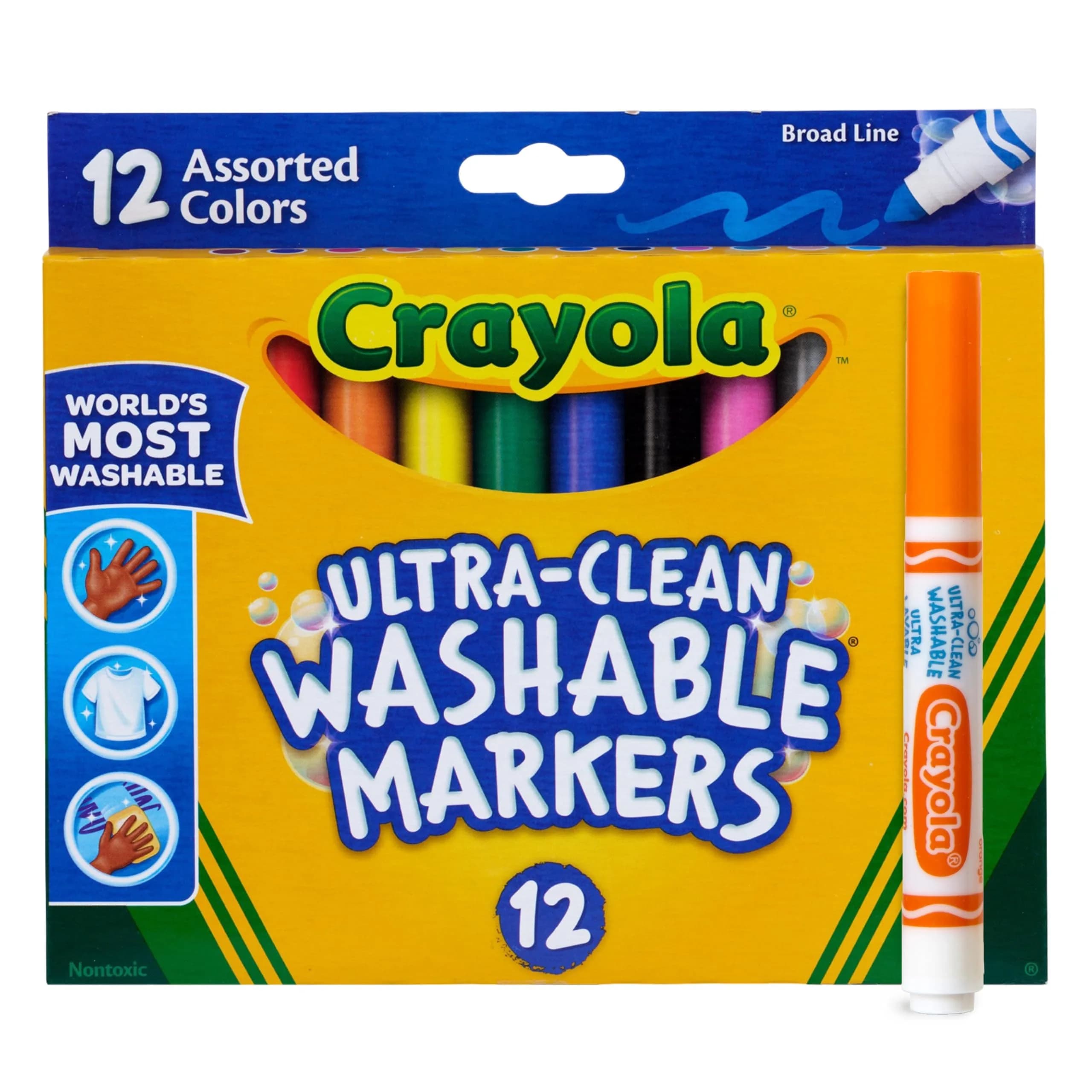 Crayola Broad Line Markers (12 Count, 2mm+) | Washable Markers for Kids, Assorted Colors, Arts & Crafts Supplies - main product image