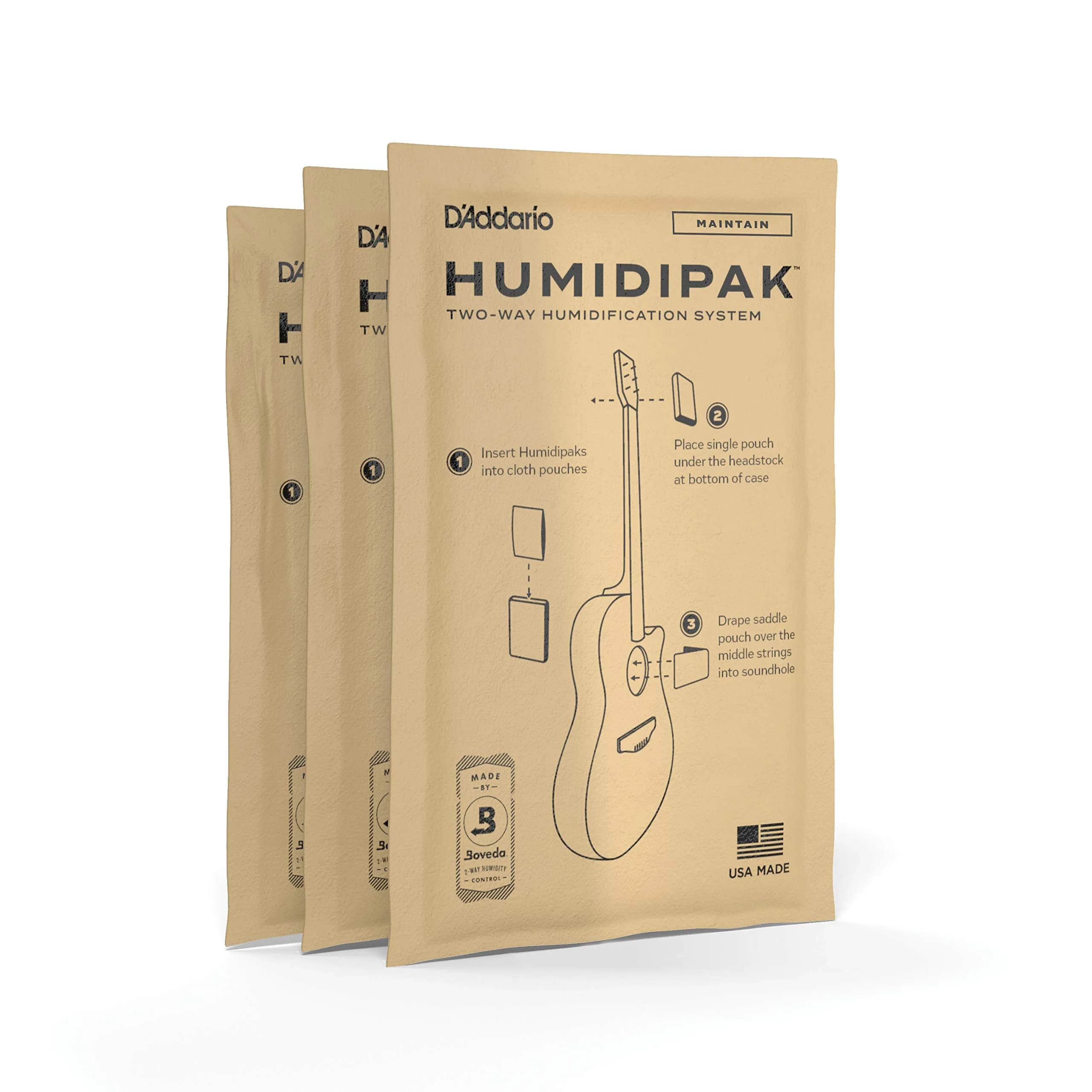 D'Addario Humidipak Guitar Maintain Packets 3-Pack | Prevents Warping & Cracks
