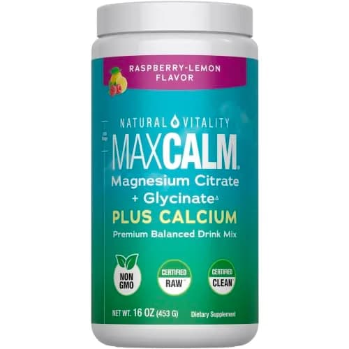 Natural Vitality Calm, Magnesium Citrate & Calcium Supplement, Drink Mix Powder Supports a Healthy Response to Stress, Gluten Free, Vegan, & Non-GMO, Raspberry Lemon, 16 oz thumbnail 1