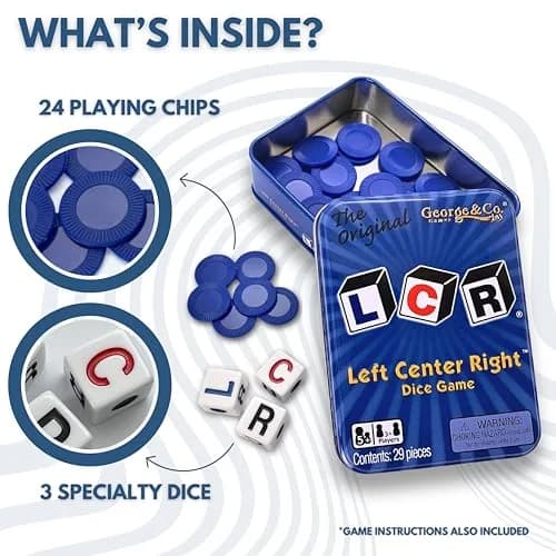 George & Company LLC LCR® Left Center Right™ Dice Game - Blue Tin | Classic Luck Game for 3+ Players thumbnail 2