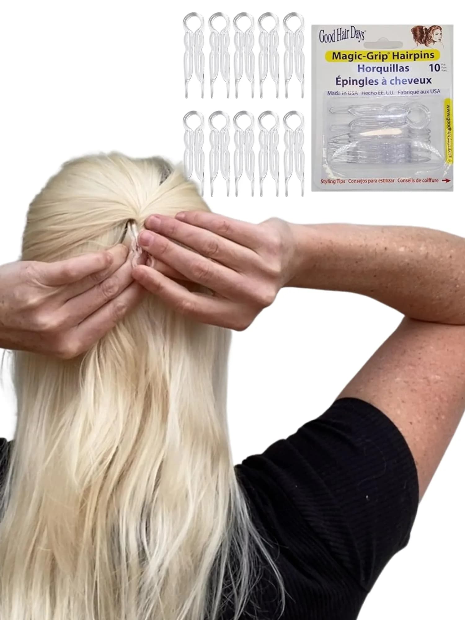 Good Hair Days Magic-Grip Hairpins, 10 Styling U-Pins for Strong Hold | Crystal Finish
