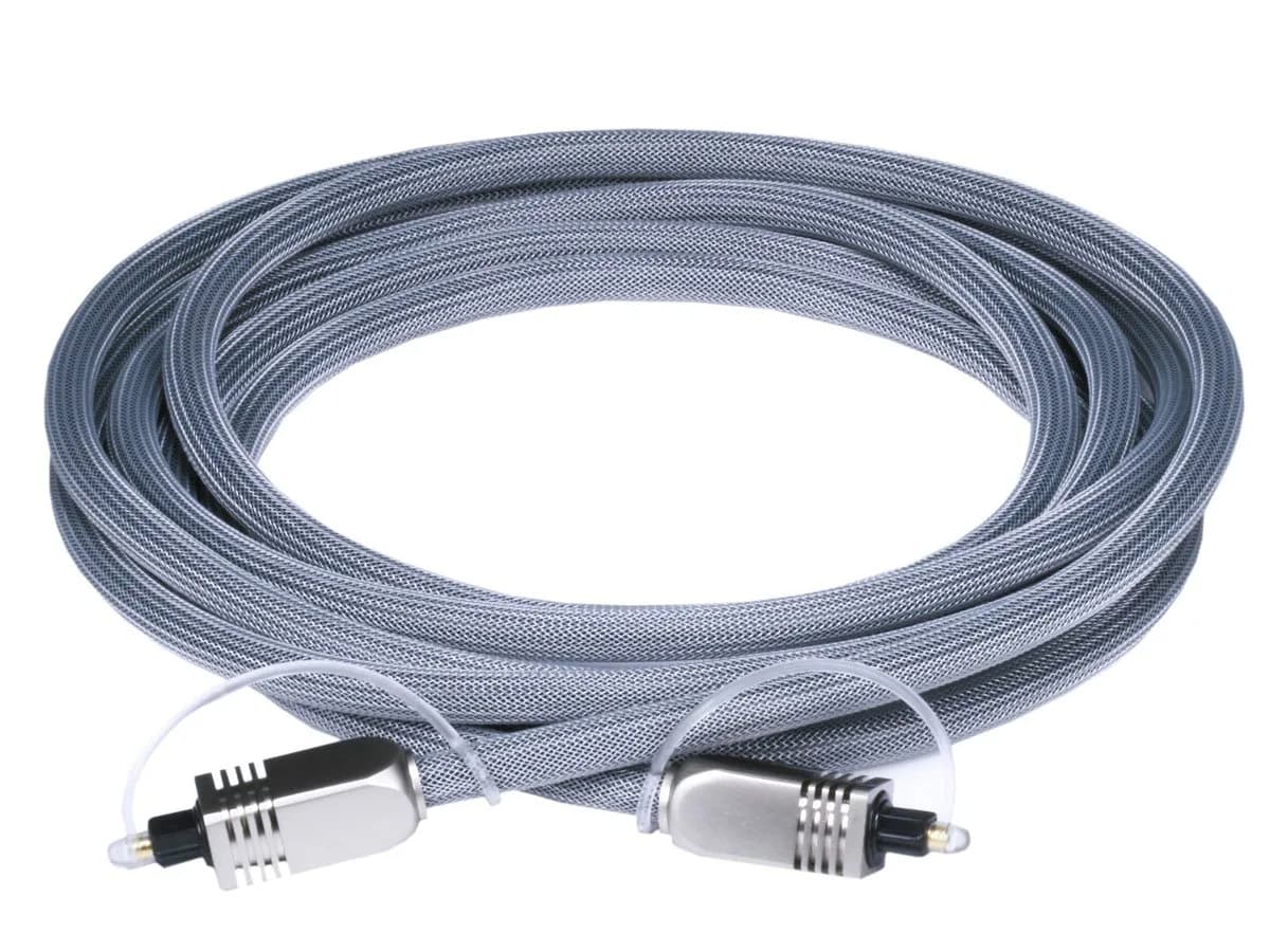 Monoprice Premium S/PDIF Toslink Digital Optical Audio Cable - Silver - 3.05 m (10 Feet) | Heavy Duty Mesh Jacket, Metal Connector Heads - main product image