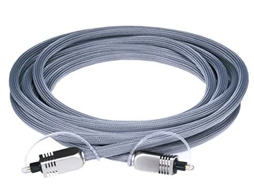 Monoprice Premium S/PDIF Toslink Digital Optical Audio Cable - Silver - 3.05 m (10 Feet) | Heavy Duty Mesh Jacket, Metal Connector Heads thumbnail 1