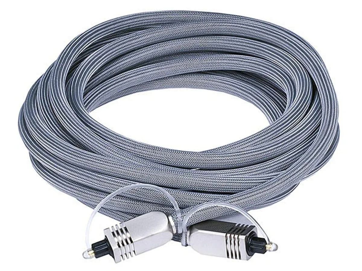 Monoprice Premium S/PDIF Toslink Digital Optical Audio Cable 4.57m (15ft) | Heavy Duty Mesh Jacket, Metal Connector Heads, For Home Theater & More — 15 Feet