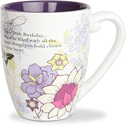 Pavilion Gift Company 50th Birthday Mug 20oz | Elegant Floral Design for Special Occasions thumbnail 1