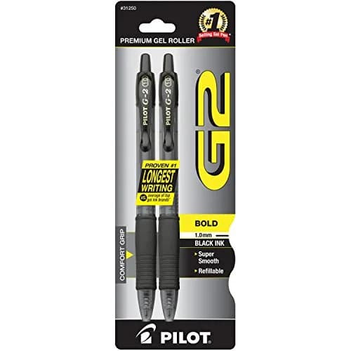 PILOT G2 Premium Refillable & Retractable Rolling Ball Gel Pens, Bold Point, Black Ink, 2-Pack | Smooth Writing Instrument thumbnail 1