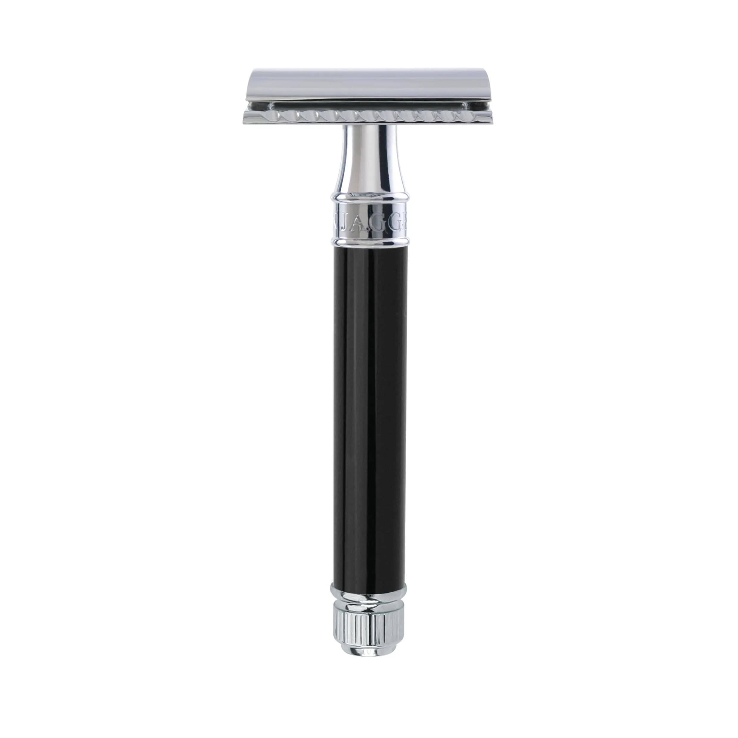 Edwin Jagger DE89BL Chrome Double Edge Safety Razor for Men | Classic Design, Brass Handle, Single Blade — Ebony / Regular Handle