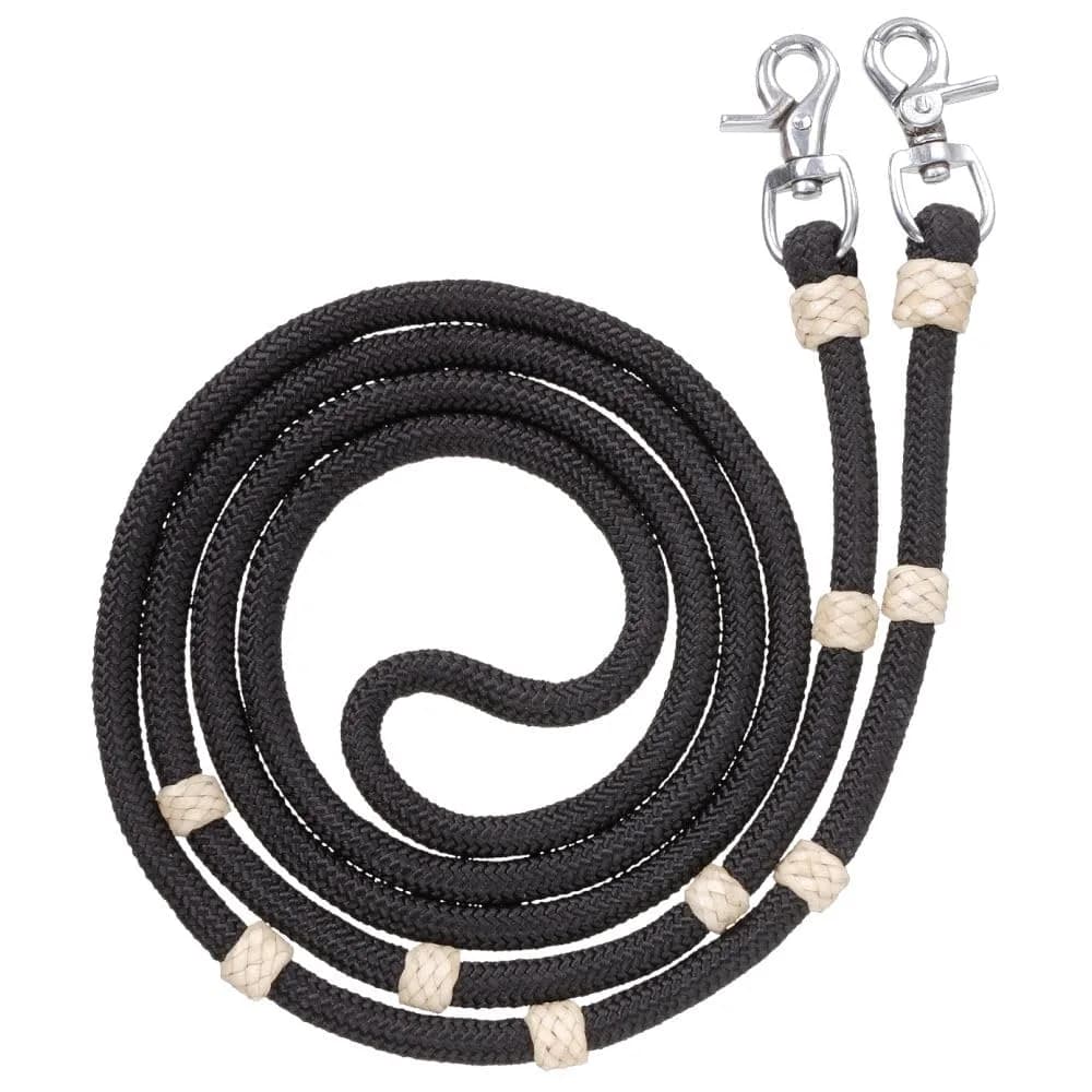 Tough 1 Royal King Braided Poly Cord Roping Reins - Black | Durable Western Style Reins for Roping & Contesting - main product image