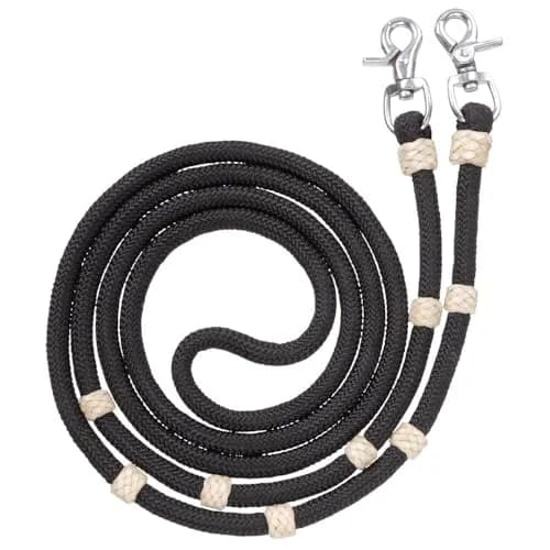 Tough 1 Royal King Braided Poly Cord Roping Reins - Black | Durable Western Style Reins for Roping & Contesting thumbnail 1