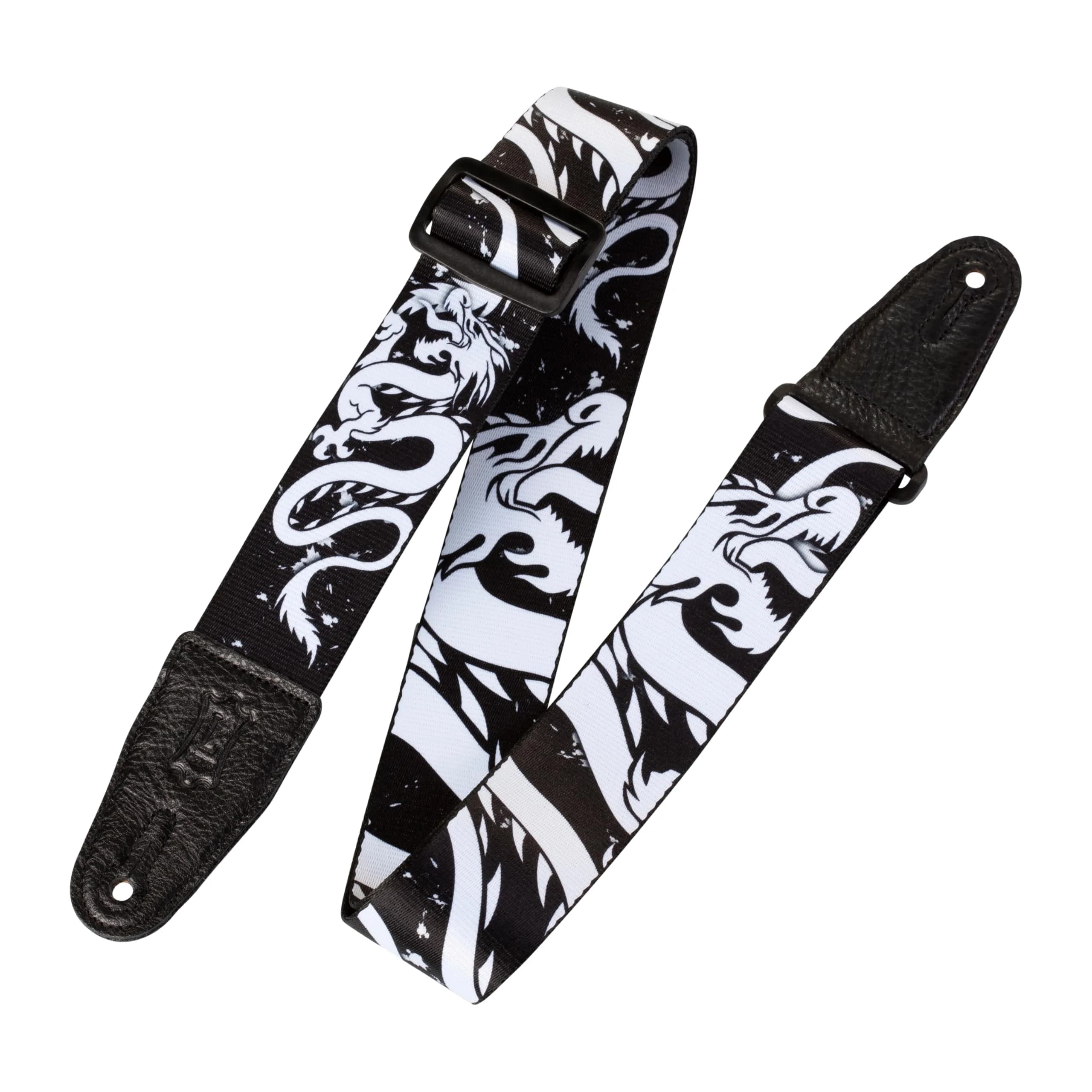 Levy's 2" Wide Polyester Guitar Strap with Genuine Leather Ends; Large Koi Fish Motif; 35-65" Adjustable Length | Inspires Good Fortune — Black & White