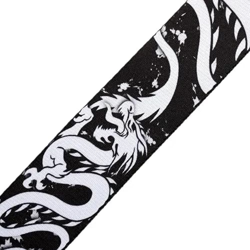 Levy's Black & White Dragon Polyester Guitar Strap 15.3 cm (6") | Genuine Leather Ends & Adjustable 152 cm (60") thumbnail 4
