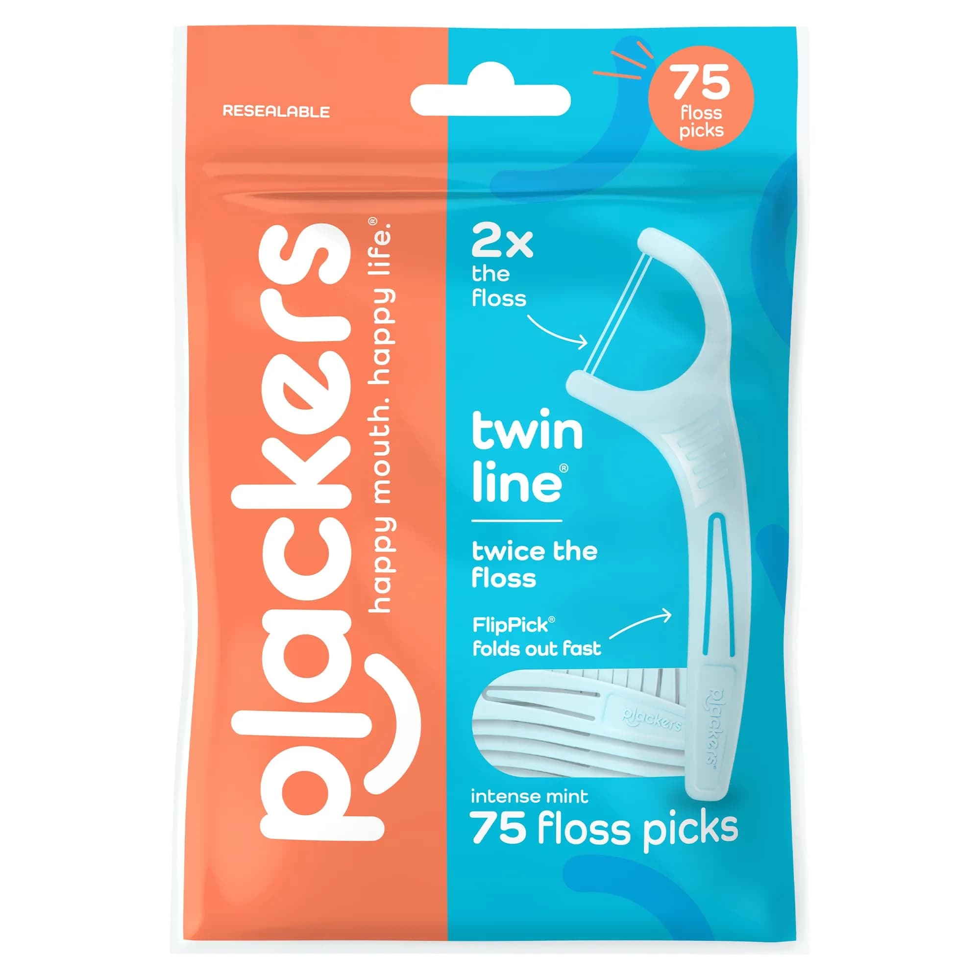 Plackers Twin Line Floss Picks, Intense Mint, 300 Count | Double Floss Surface, PTFE-Free, FlipPick & QuickFix Grip for Fresh Breath — Light Blue