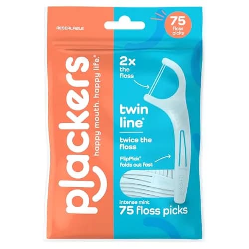 Plackers Twin Line Floss Picks, Intense Mint, 75 Count | Double Floss Surface, Mint Flavor, On-the-Go Oral Care thumbnail 1