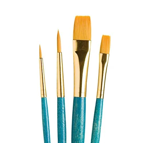 Princeton RealValue 4-Piece Paint Brush Set, Gold Taklon Synthetic Bristle, Blue Handle | Artist Quality for Acrylic, Watercolor, Oil & Tempera thumbnail 1