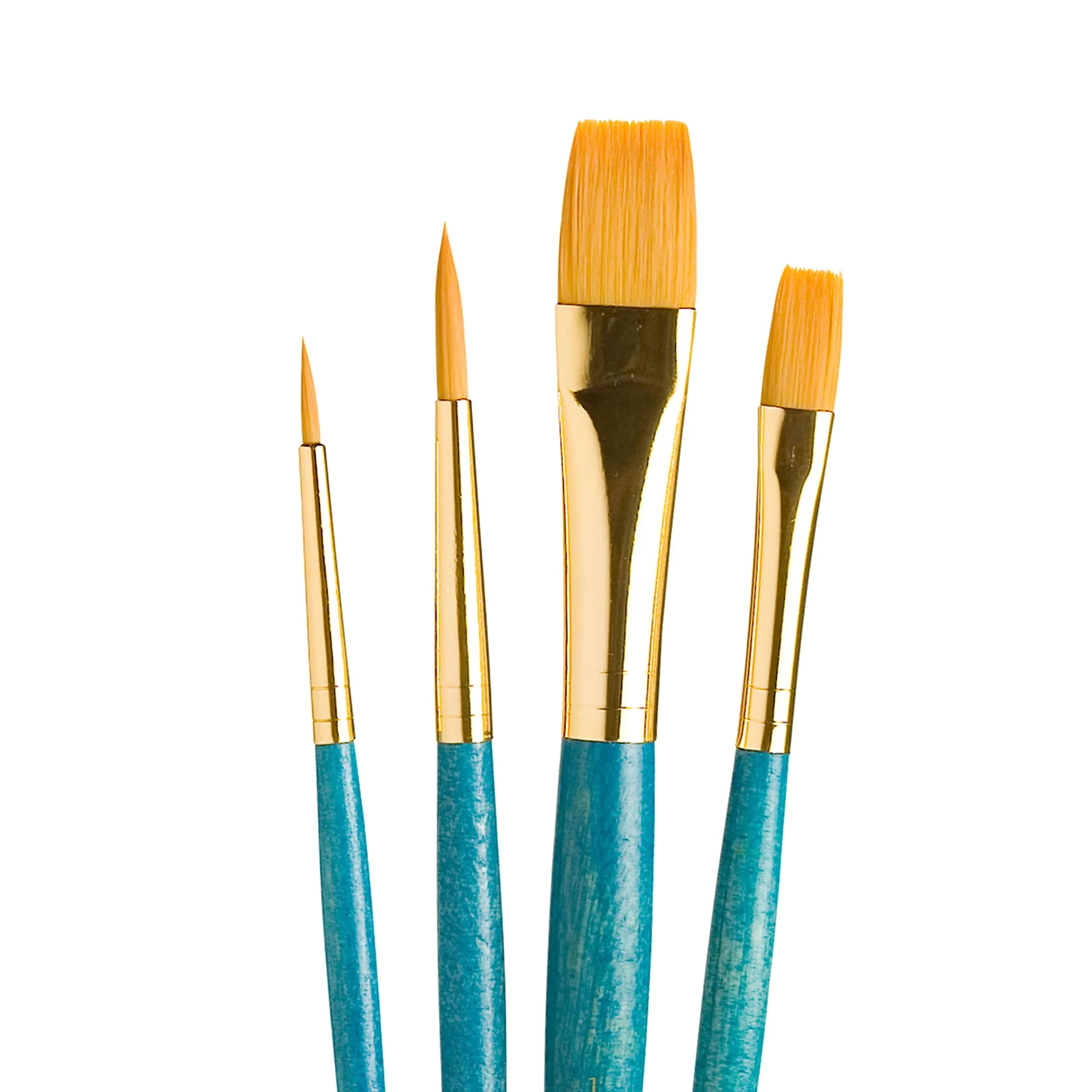 Princeton Art & Brush Gold Taklon Real Value Brush Set, 4/Pkg | Synthetic Paintbrushes for Artists in India — Blue