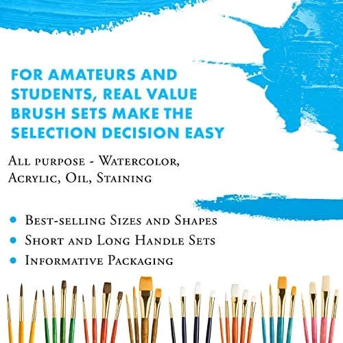Princeton RealValue 4-Piece Paint Brush Set, Gold Taklon Synthetic Bristle, Blue Handle | Artist Quality for Acrylic, Watercolor, Oil & Tempera thumbnail 2