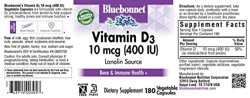 BlueBonnet Vitamin D3 400 IU Vegetable Capsule | Supports Strong Bones & Immunity thumbnail 6