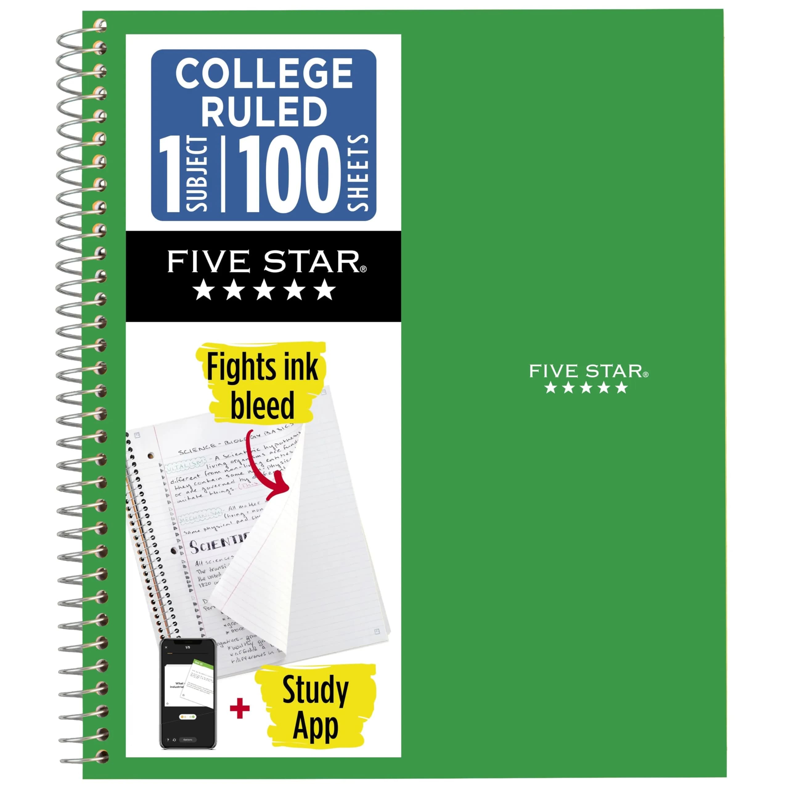 Five Star Spiral Notebook 1 Subject College Ruled 100 Sheets 25ml (0.811 Fl Oz) | SFI Certified Paper