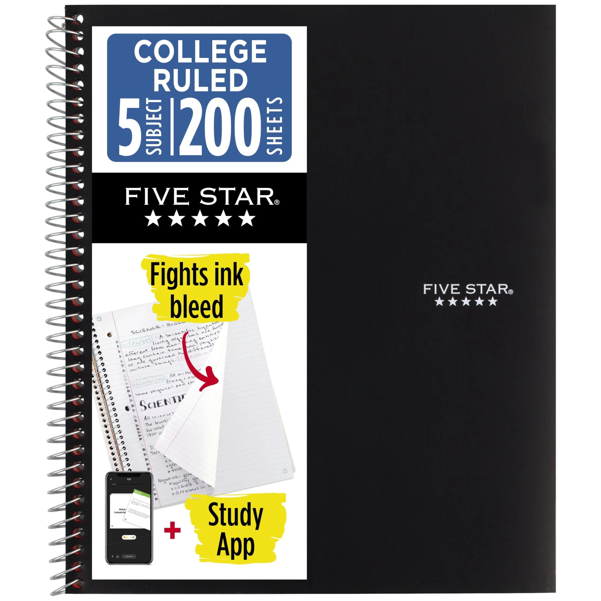Five Star Spiral Notebook 5 Subject 200 Sheets (8.5" x 11") | Water-Resistant Cover - main product image