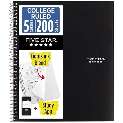 Five Star Spiral Notebook 5 Subject 200 Sheets (8.5" x 11") | Water-Resistant Cover thumbnail 1