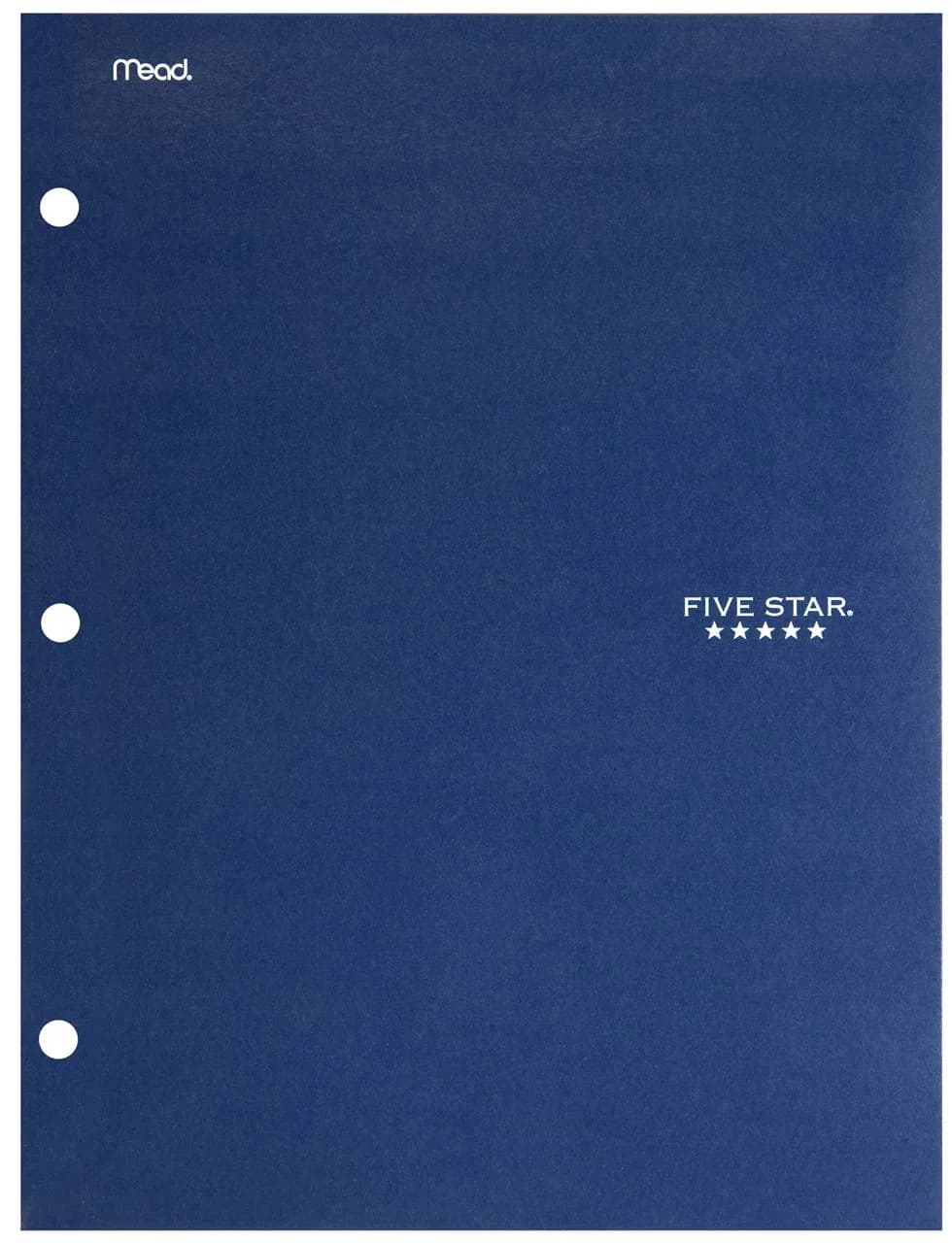 Five Star 4 Pocket Folder Red | Holds Letter Size (8.5" x 11") Sheets | 3-Hole Punched for Binders — Navy