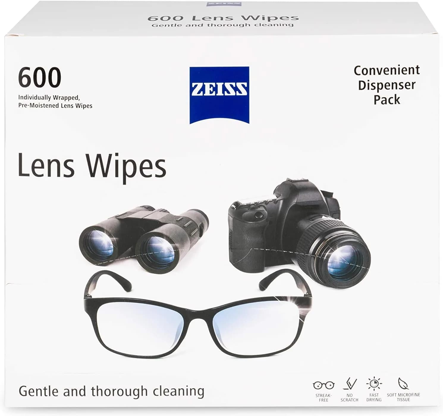 ZEISS Pre-Moistened Lens Cleaning Wipes 600 Count | Fragrance-Free for All Optics - main product image