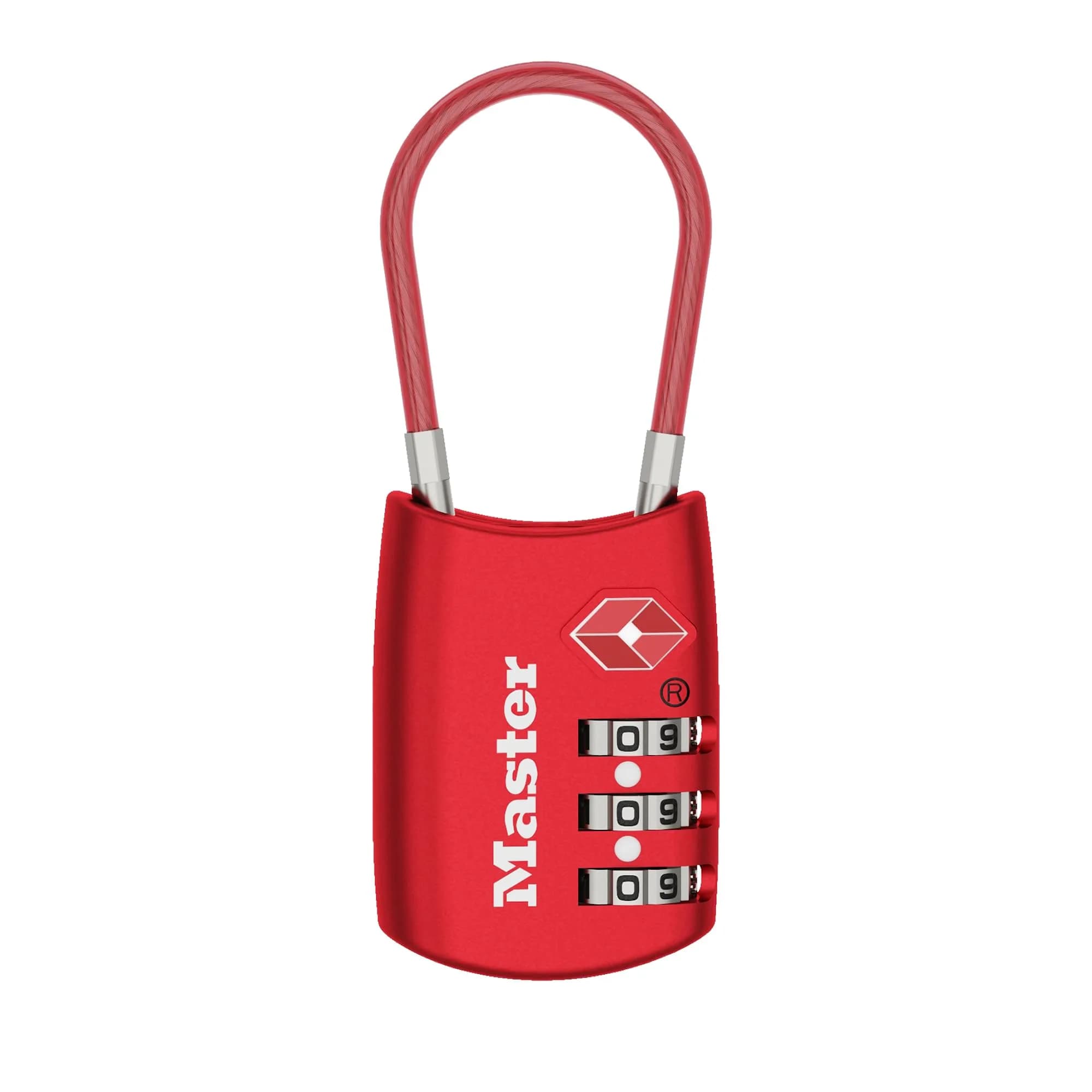 Master Lock TSA Approved Combination Luggage Lock 30mm Cable Lock | Set Your Own Combination — Red
