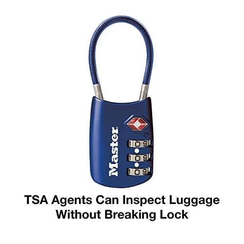 Master Lock 4688BLUEC Set Your Own Combination TSA Approved Luggage Lock, Travel Zipper Padlock with Vinyl Covered Steel Cable | 30mm Body, 38mm Shackle thumbnail 3