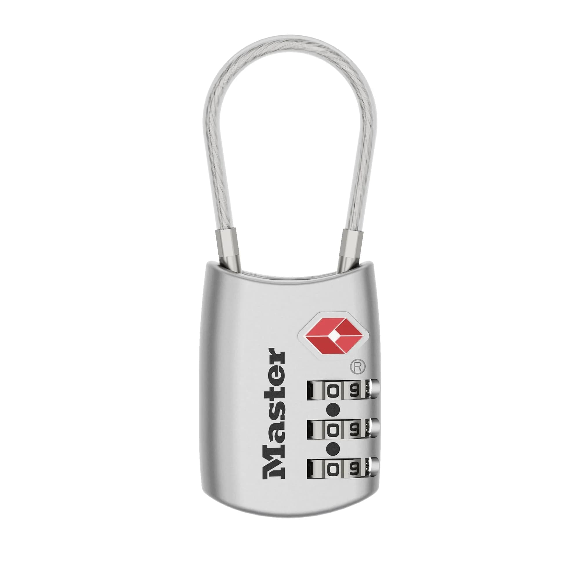 Master Lock TSA Approved Combination Luggage Lock 30mm Cable Lock | Set Your Own Combination — Silver