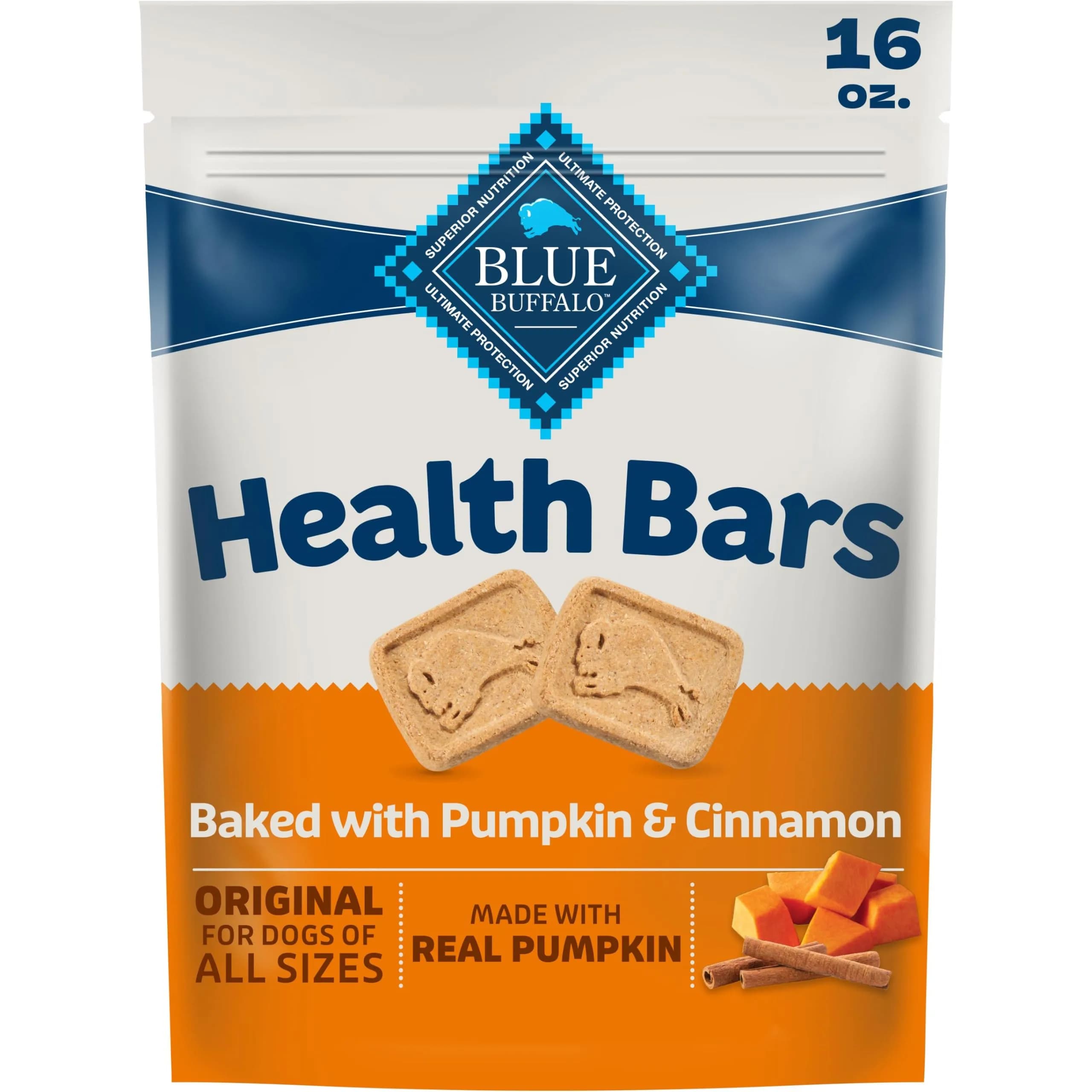Blue Buffalo Health Bars Pumpkin & Cinnamon Dog Biscuits 454g (16 oz) | Oven-Baked Natural Dog Treats - main product image
