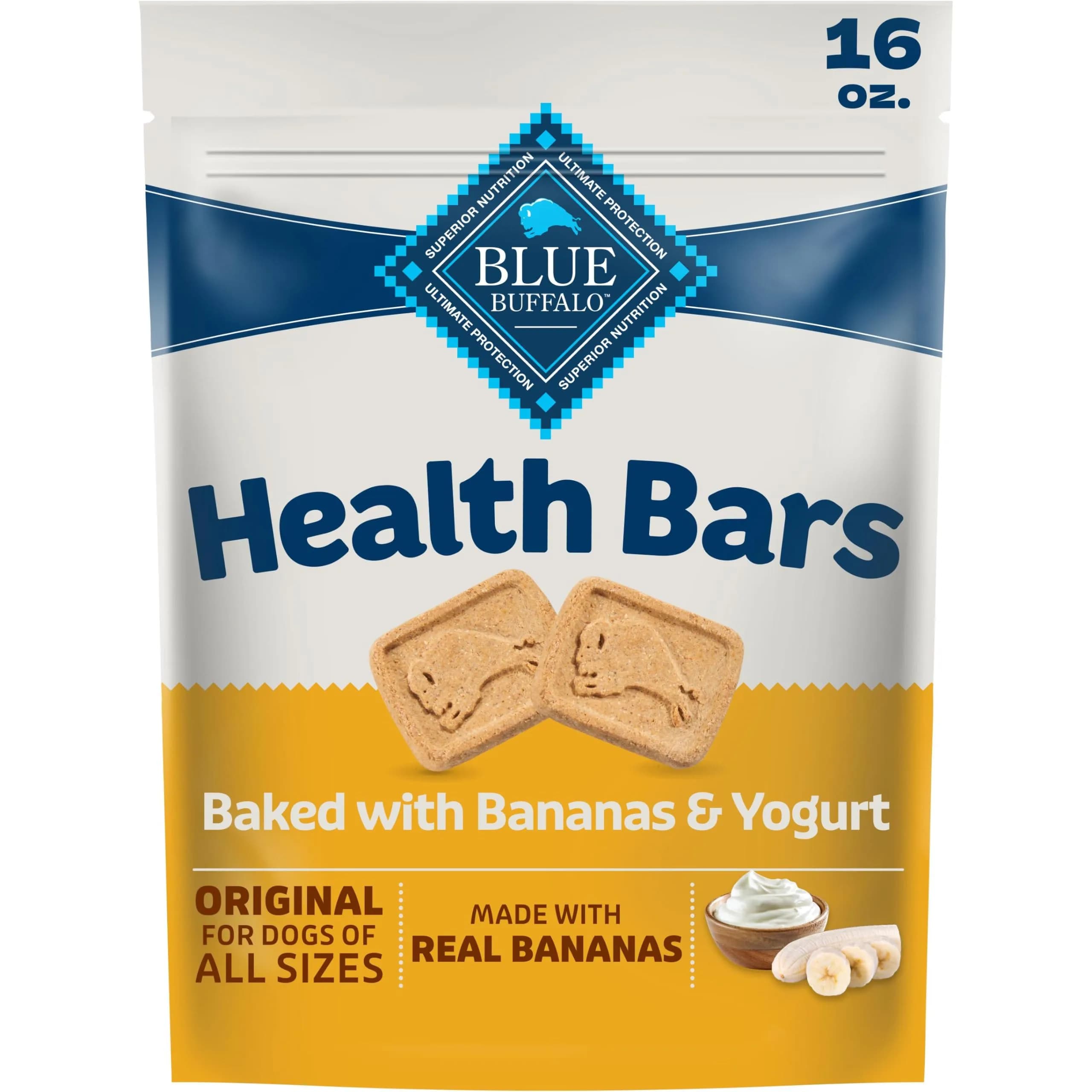 Blue Buffalo Health Bars Pumpkin & Cinnamon Dog Biscuits 454g (16 oz) | Oven-Baked Natural Dog Treats — Banana & Yogurt / 1 Pound