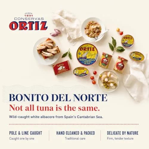 Ortiz White Tuna in Olive Oil, Fresh Tender Slices, Spanish Wild Caught Tuna, High in Protein and Omega 3 Fats, Excellent in Salad, Pasta or Sandwiches - No Need to Add Mayo, 3.95oz Can (Pack of 12) thumbnail 7