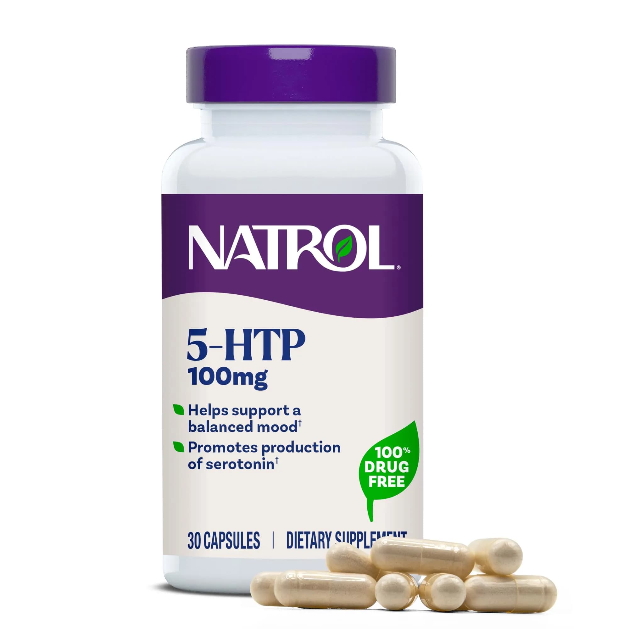 Natrol 5-HTP Mood & Stress Support Capsules 100 mg (30 Count) | Promotes Serotonin for Balanced Mood
