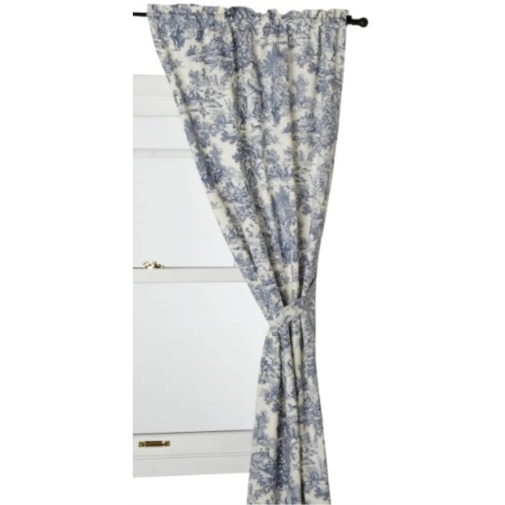 Ellis Curtain Victoria Park Toile Tailored Panel Pair with Tiebacks, Blue | 68"W x 72"L Cotton, Light-filtering, Classic Style - main product image