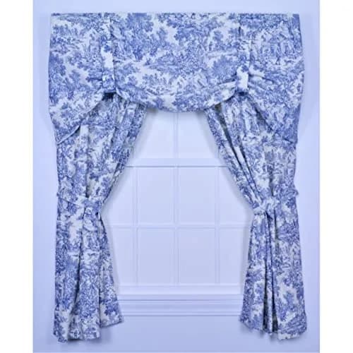 Ellis Curtain Victoria Park Toile Tailored Panel Pair with Tiebacks, Blue | 68"W x 72"L Cotton, Light-filtering, Classic Style thumbnail 3