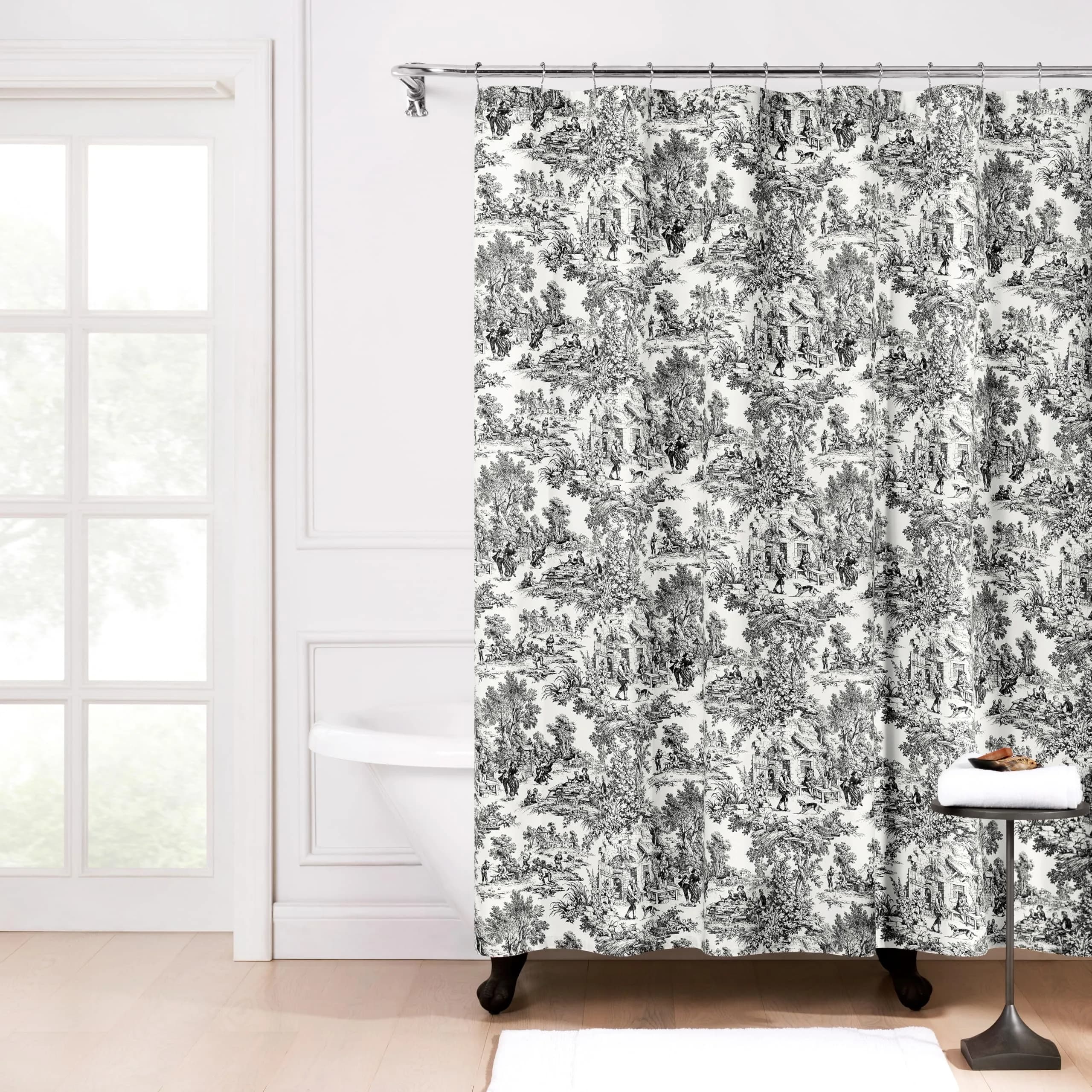 Ellis Curtain Victoria Park Toile Bathroom Shower Curtain, Black 1.8m x 1.8m | Timeless French Country Style