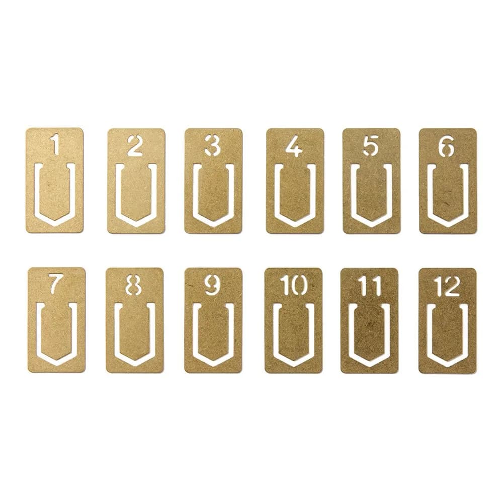 Midori Brass Clip Number (12-Pack, Gold) | 0.38 cm (0.15 inches) | Made from Solid Brass - main product image