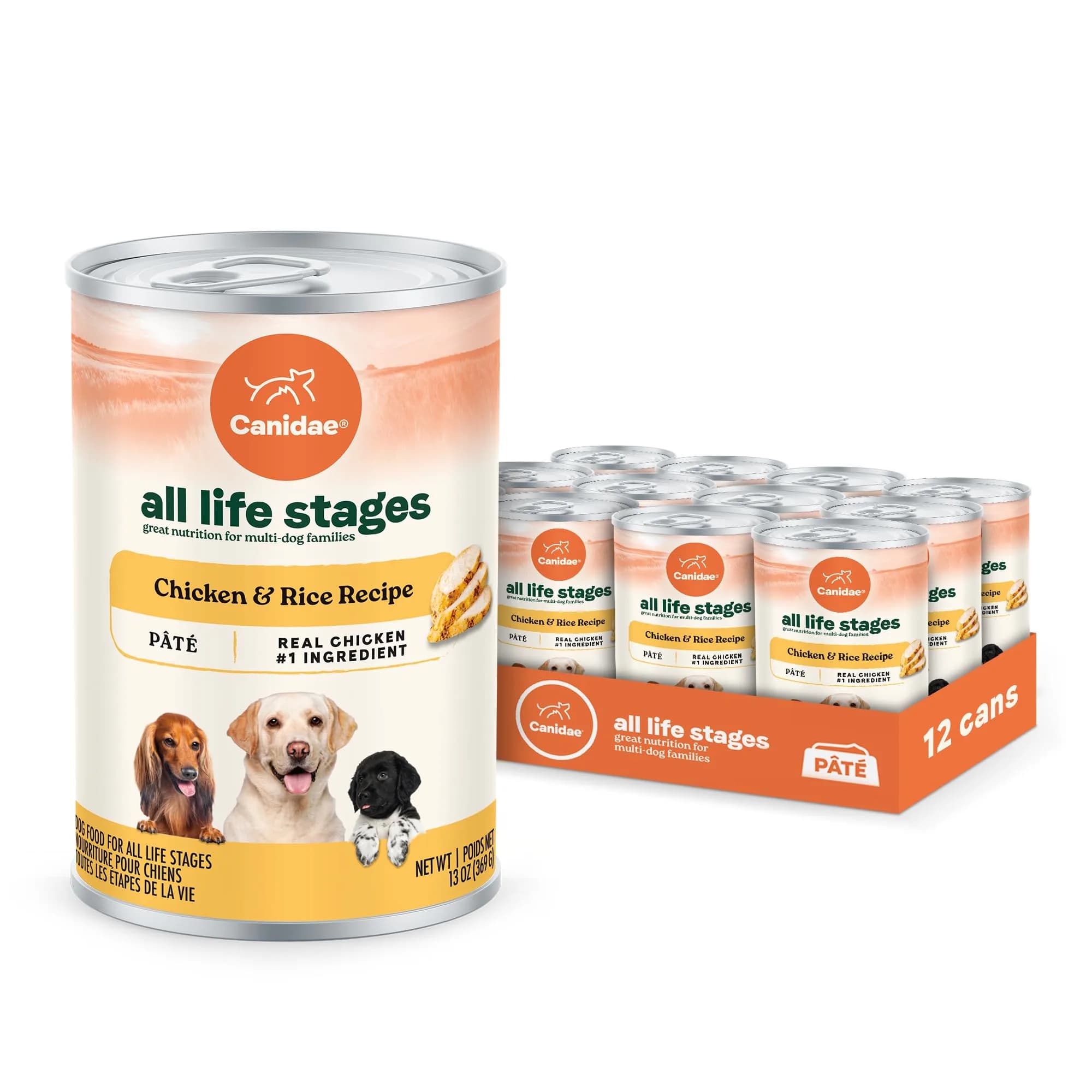 CANIDAE All Life Stages Wet Dog Food, Chicken & Rice, 13 oz, 12 Pack | Complete Nutrition for All Dogs - main product image