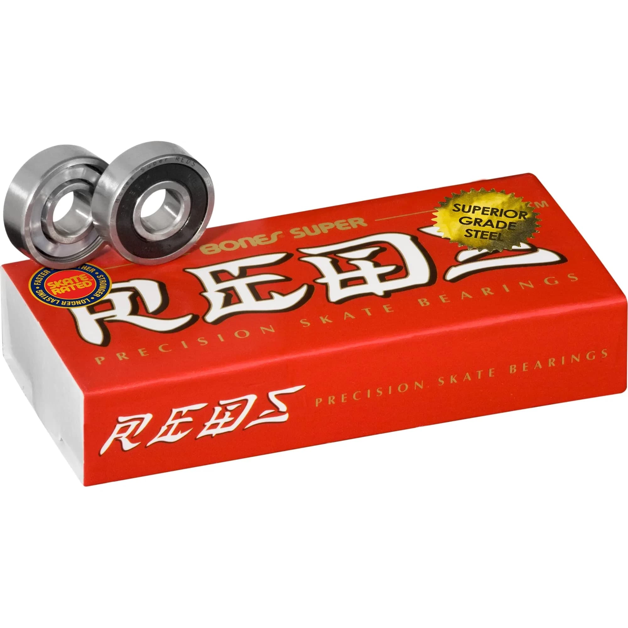 Bones Super Reds Bearings 8mm 16 Pack | High-Speed Nylon Retainer & Removable Shields - main product image