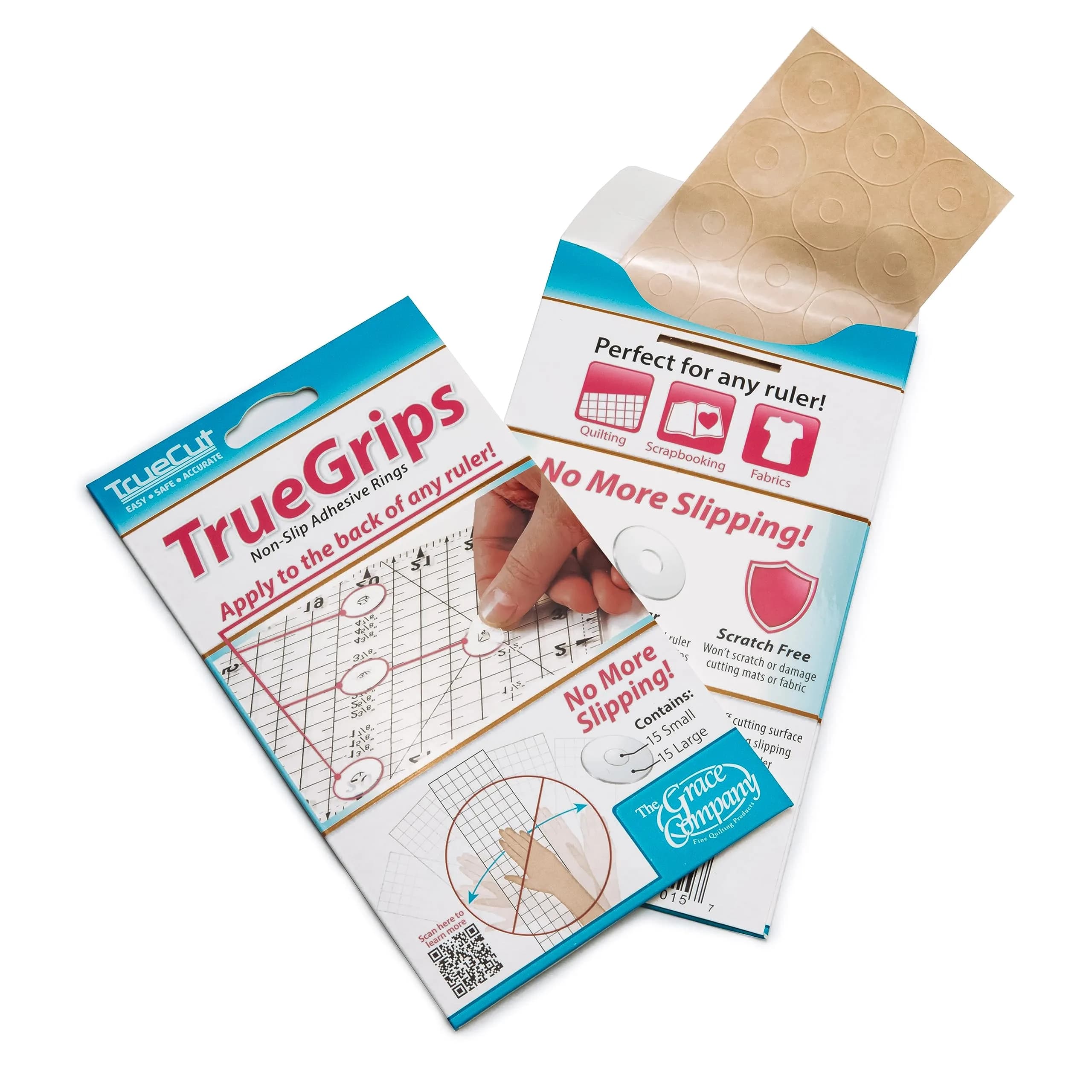 The Grace Company TrueGrips Non-Slip Ruler Grips for Quilting Rulers | 30 Grips (15 Large, 15 Small) — Clear