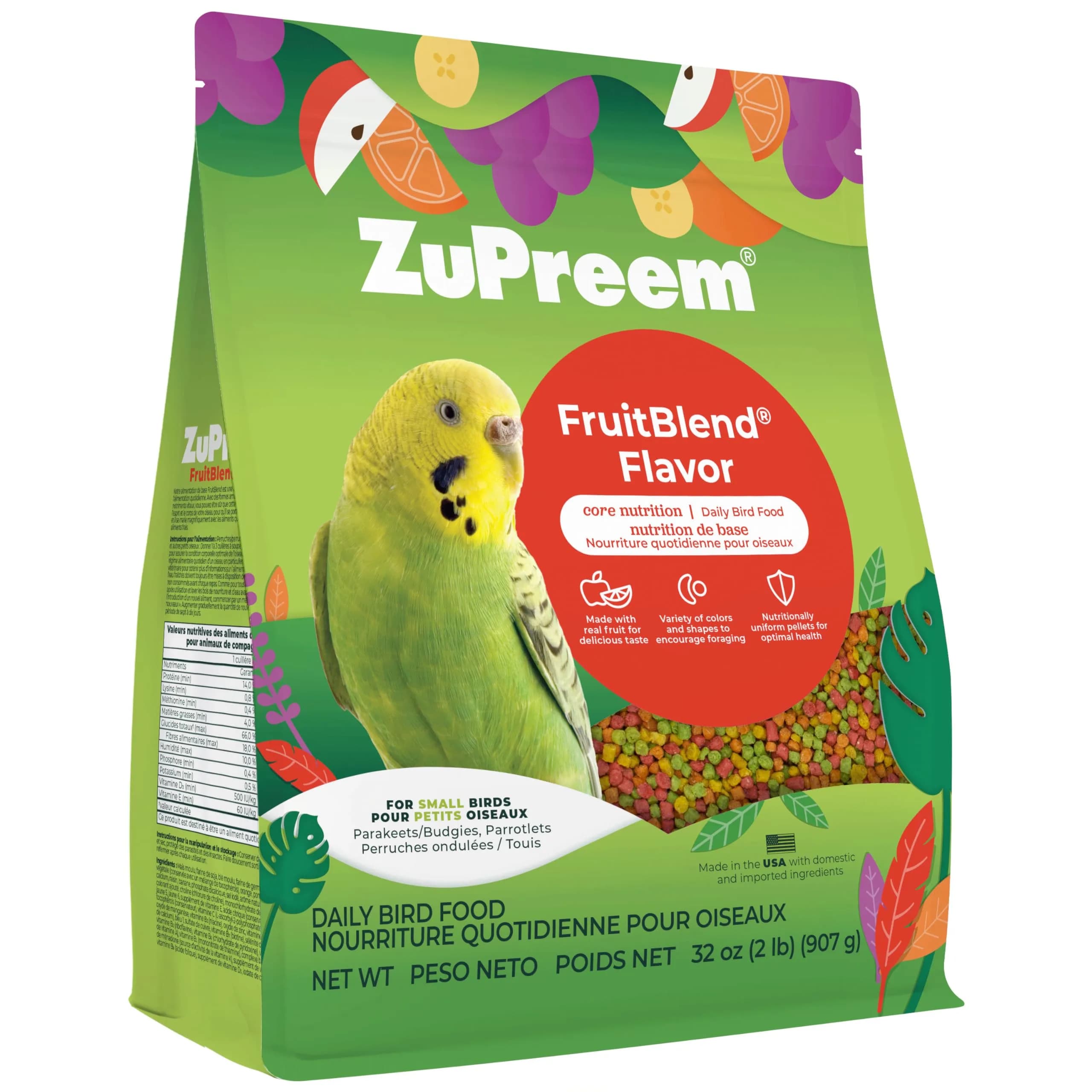 ZuPreem Smart Selects Parakeet & Budgie Food 907g (2 lb) | Balanced Nutrition for Small Birds — 2 lb