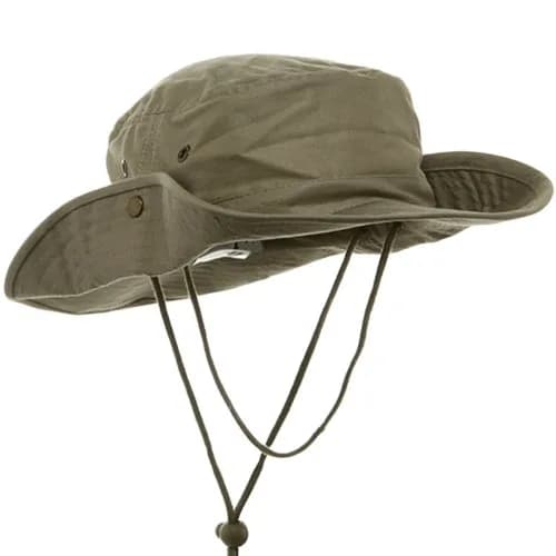 Mega Cap Brushed Twill Aussie Side Snap Hat with Chin Cord Khaki Small | Sun Protection for Outdoor Activities thumbnail 1