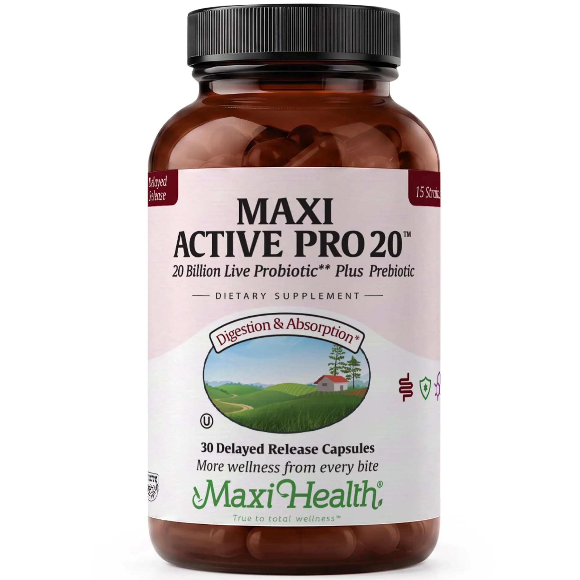 Maxi Health Probiotics 20 Billion CFU with Prebiotics | 30 Capsules | Supports Digestive & Gut Health - main product image