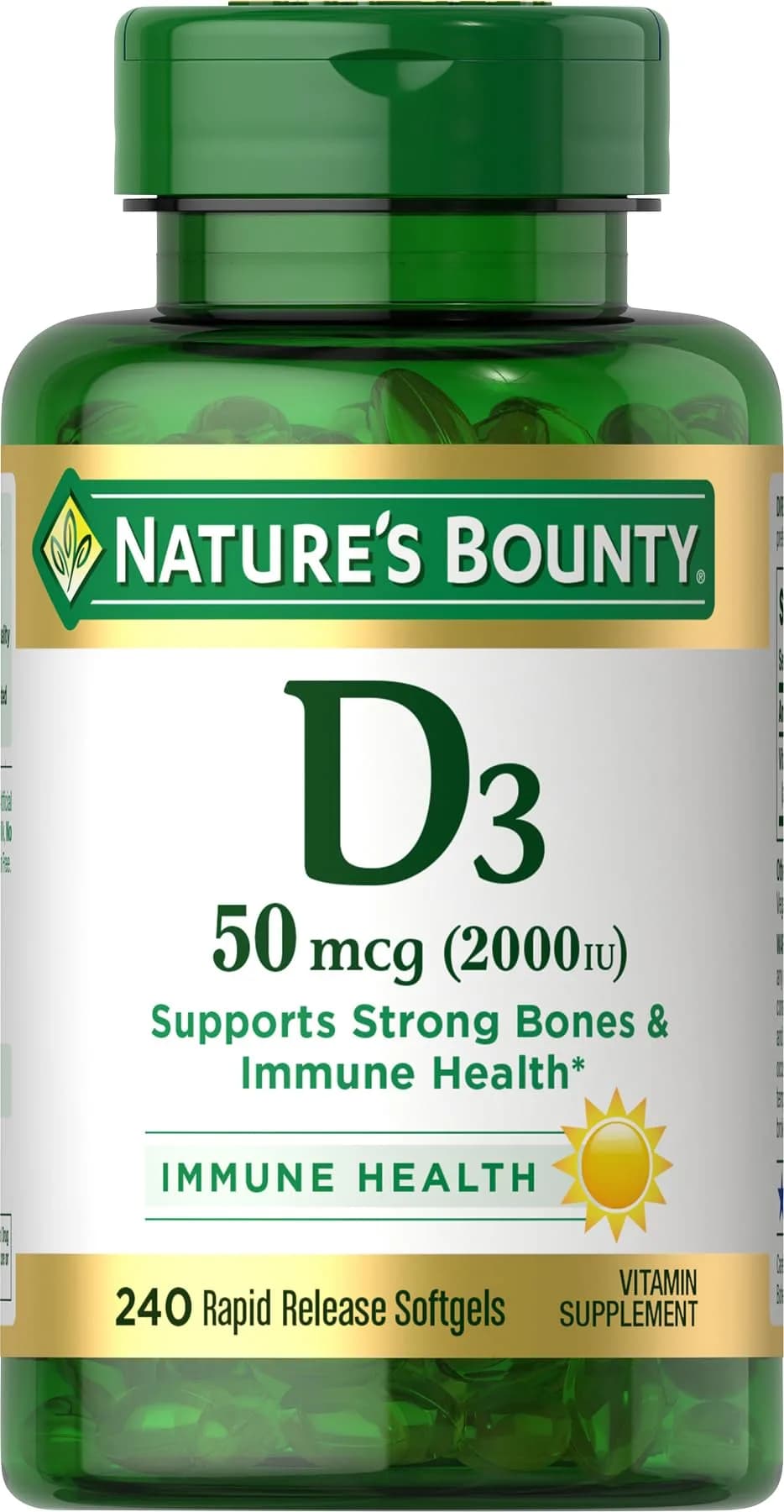 Nature's Bounty Vitamin D3 2000 IU | Immune & Bone Support, 240 Softgels - main product image