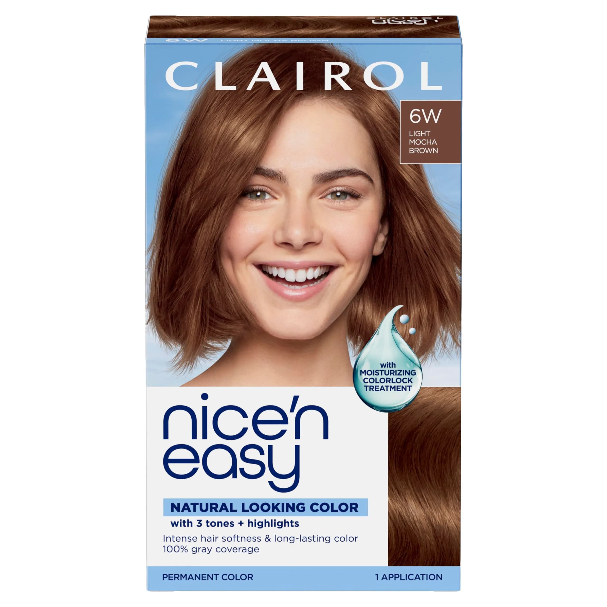 Clairol Nice'n Easy 6W Light Mocha Brown Permanent Hair Dye, 1 Application