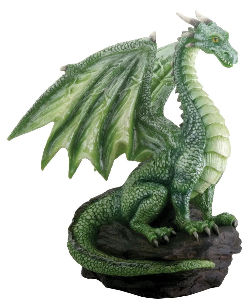 SUMMIT COLLECTION Green Dragon on Rock Fantasy Figurine 8.89 cm (3.5") | Hand-Painted Medieval Decor — Green