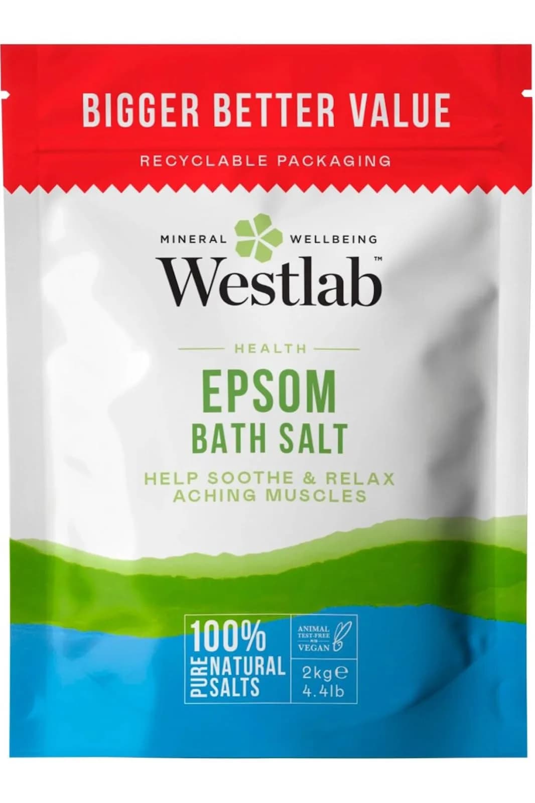 Westlab Epsom Bath Salts 2kg (4.4 lb) | Pharmaceutical Grade for Muscle Relief — 2 kg